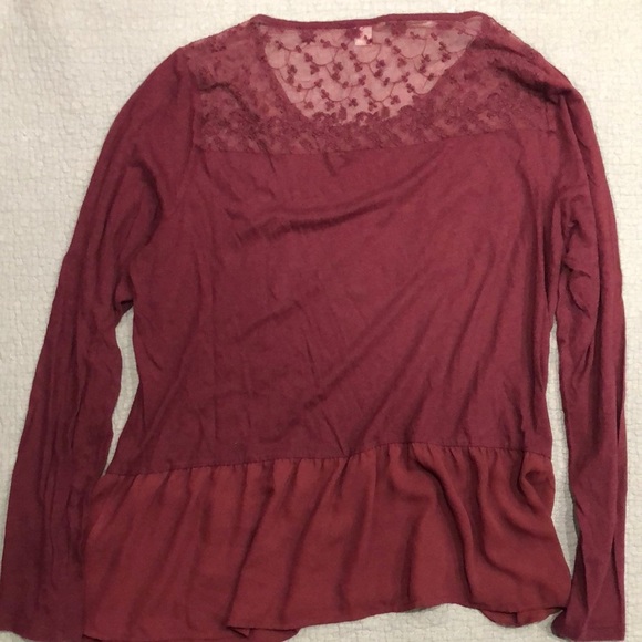 LC Lauren Conrad Burgundy Long Sleeve Peplum Blouse - Picture 4 of 4